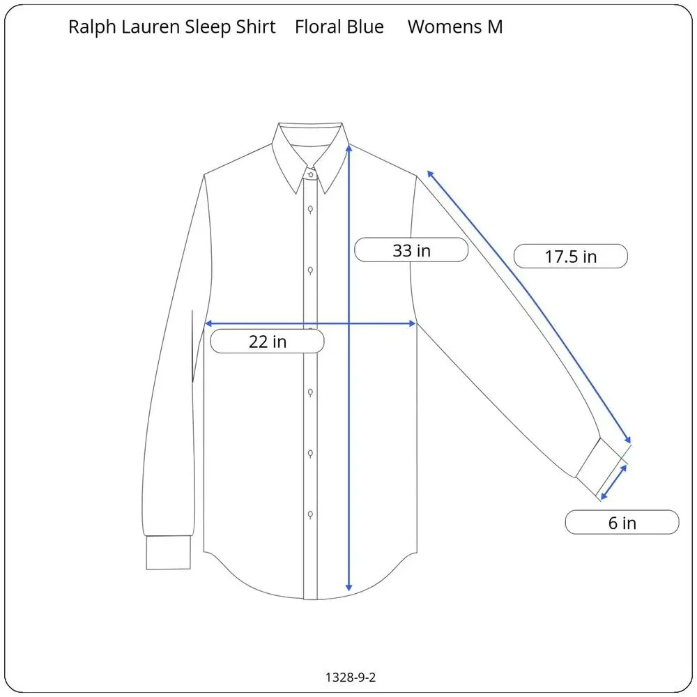 Lauren Ralph Lauren Floral Long Sleeve Sleep Shirt M Blue White Monogram Pocket - Picture 8 of 8